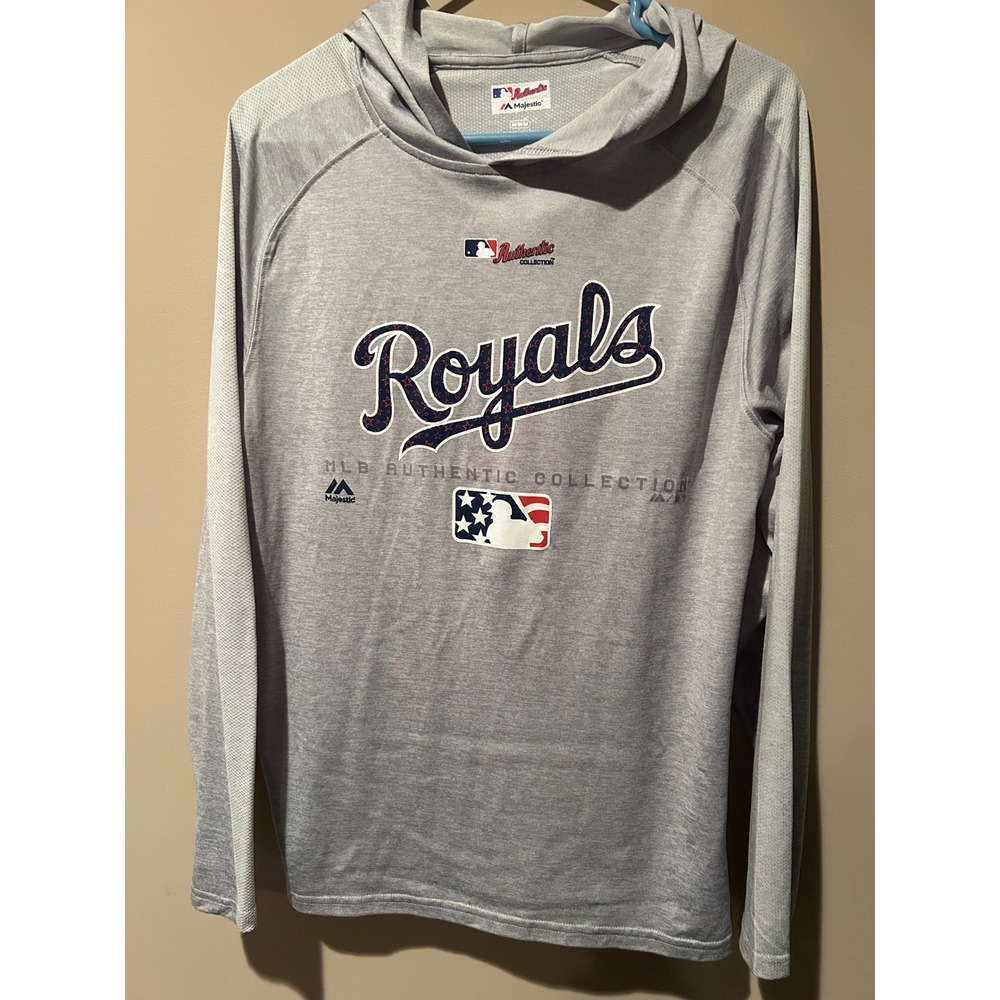 Majestic Kansas City Royals MLB Authentic Collection Gray Long Sleeve Hoodie M